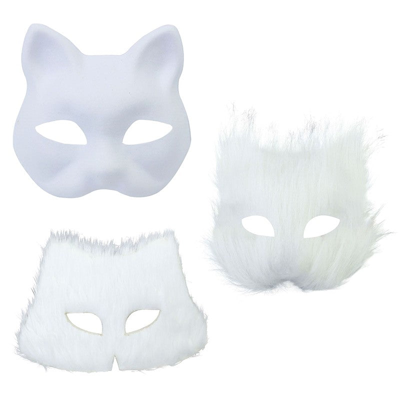 3Pcs/set DIY Handmade Graffiti Half Face Mask Therian Mask Kit Blank Mask Half Face Hand Drawn Animal Cat Fox Mask Party Gifts