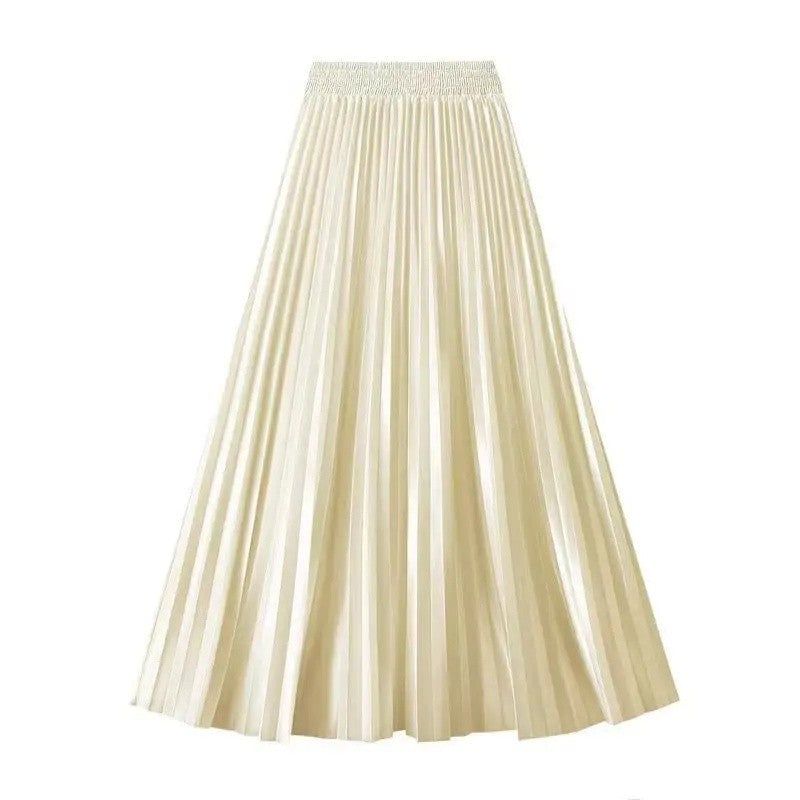 High Waist Satin Pleated Skirt 1 Meter Long Floor Length Pearl Glitter A- Line Umbrella Half Body Skirts Polyester Fiber