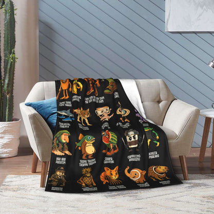 Warm Soft BlanketsStudents Picnic Italian Brainrot Funny Meme Throw Blanket Flannel Bedspread Bedroom Aesthetic Sofa Bed Cover