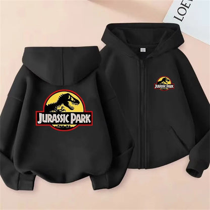 Boy Black zipper hoodie top Jurassic Park Dinosaurs printed red Sweatshirt children's outerwear casual fashion clothing Spring