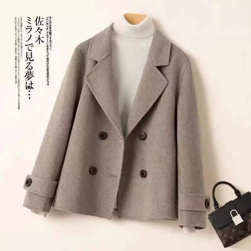 Women Mom Short Double-Sided Cashmere Coat Autumn Winter Fashion Double-Breasted Thick Wool Jacket Female Loose Outerwear B579