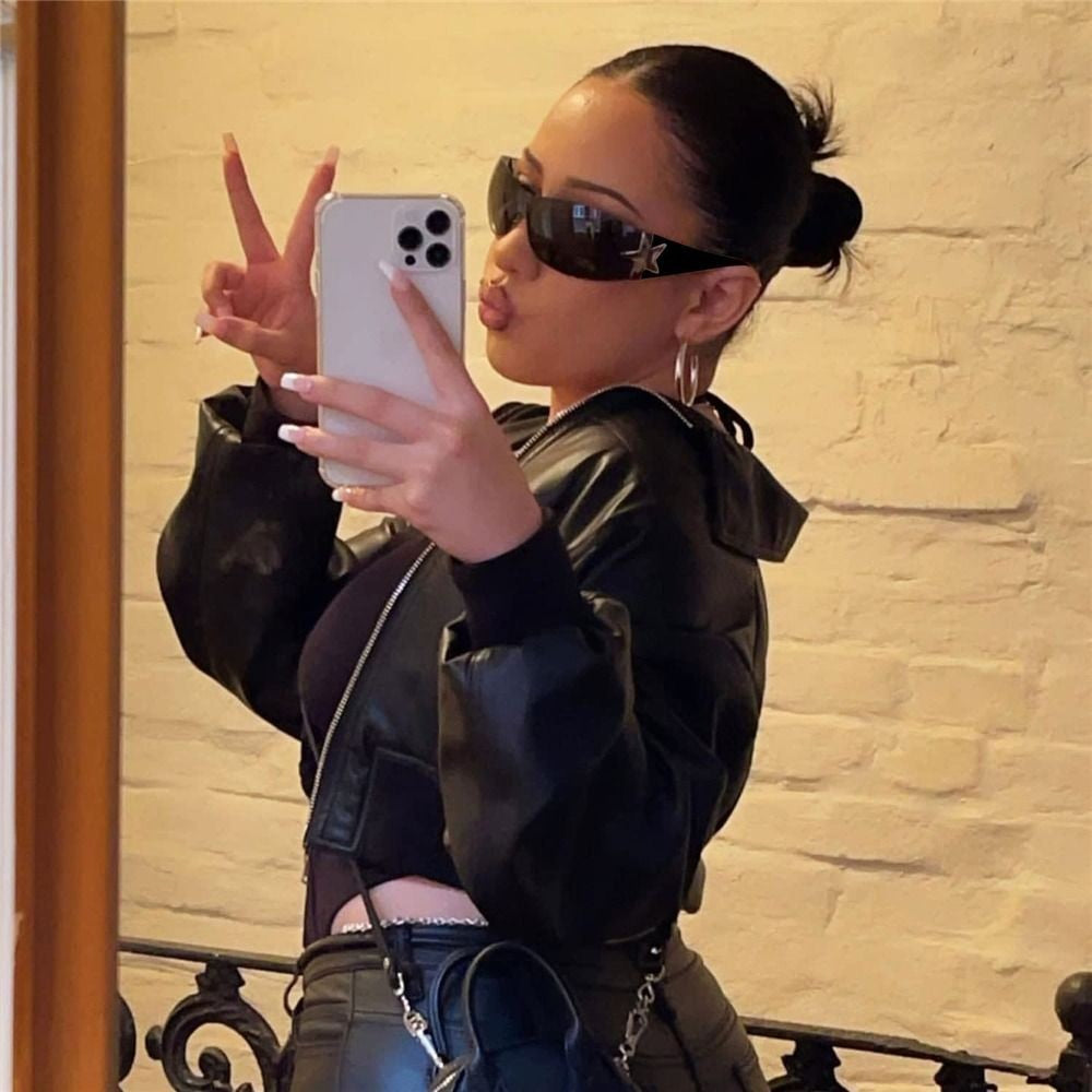 New Y2K Rimless Punk Sunglasses Goggle Women Men Luxury Brand Wrap Around Sun Glasses Five Star Eyewear Sports One Piece Shades