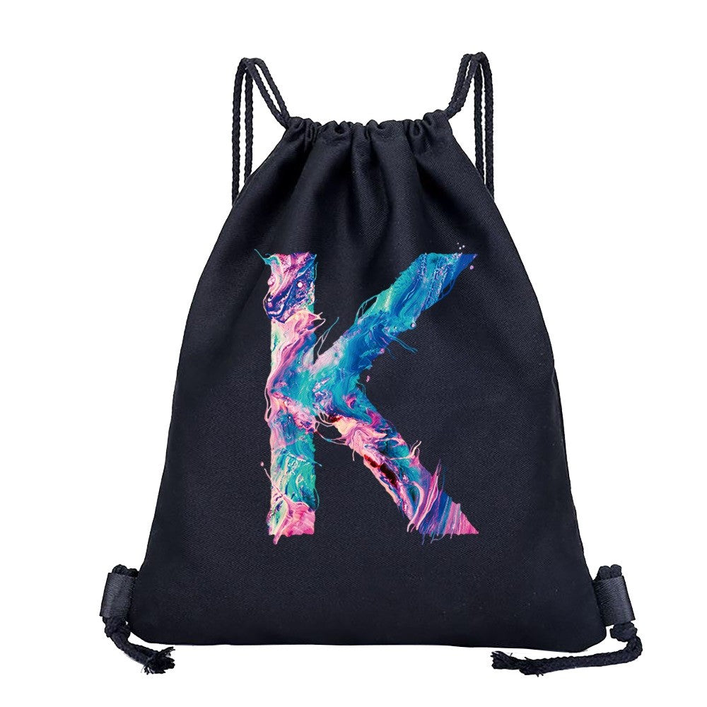 26 Initials Print Drawstring Bag Backpack Men and Women Beach Sports Travel Backpack Kid Gift Supplies Bag Portable Sundries Bag