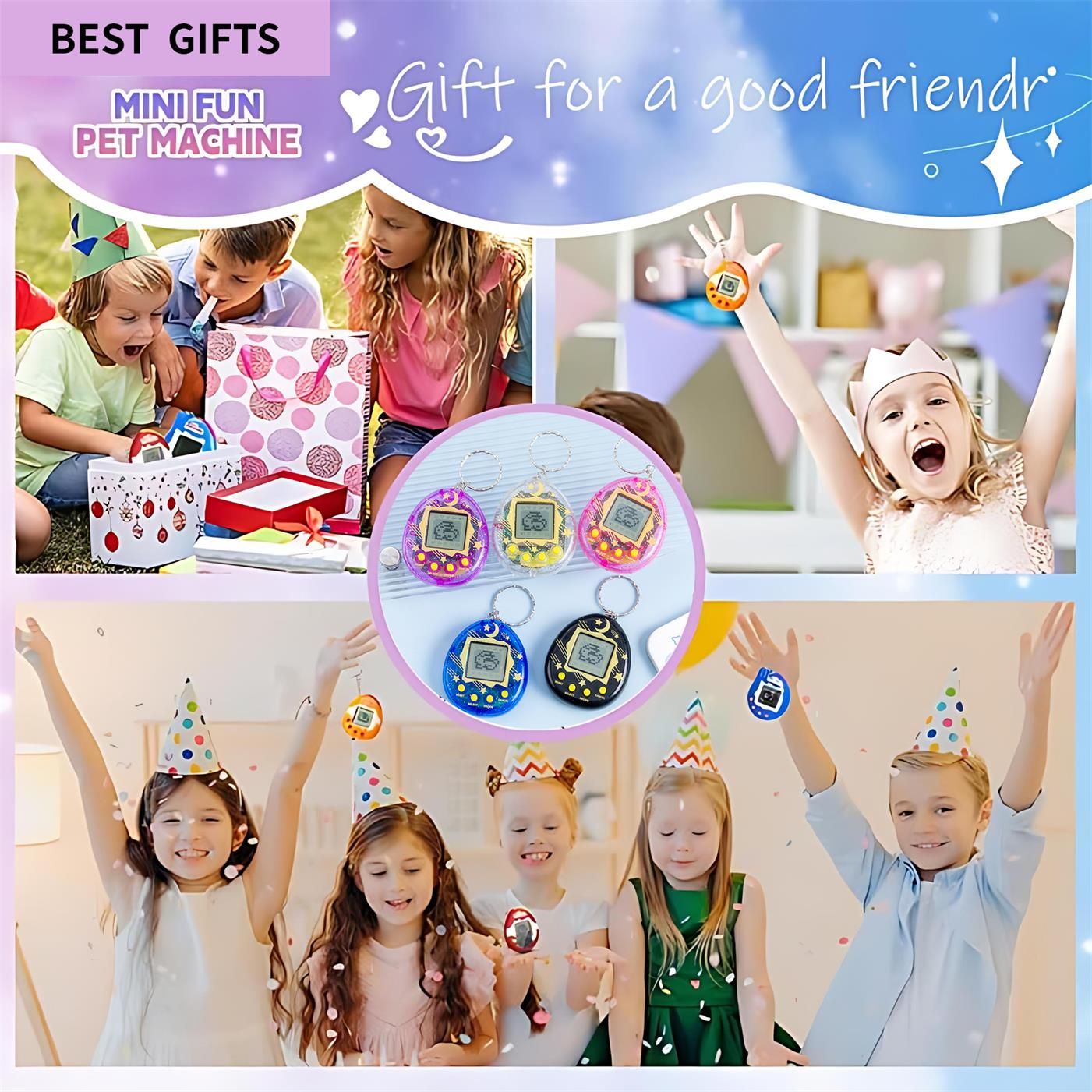 64-6PCS Virtual Pet Keychain Tamagotchi Electronic Toys for kids Video Game Party Favors Birthday Gifts School Classroom Prizes