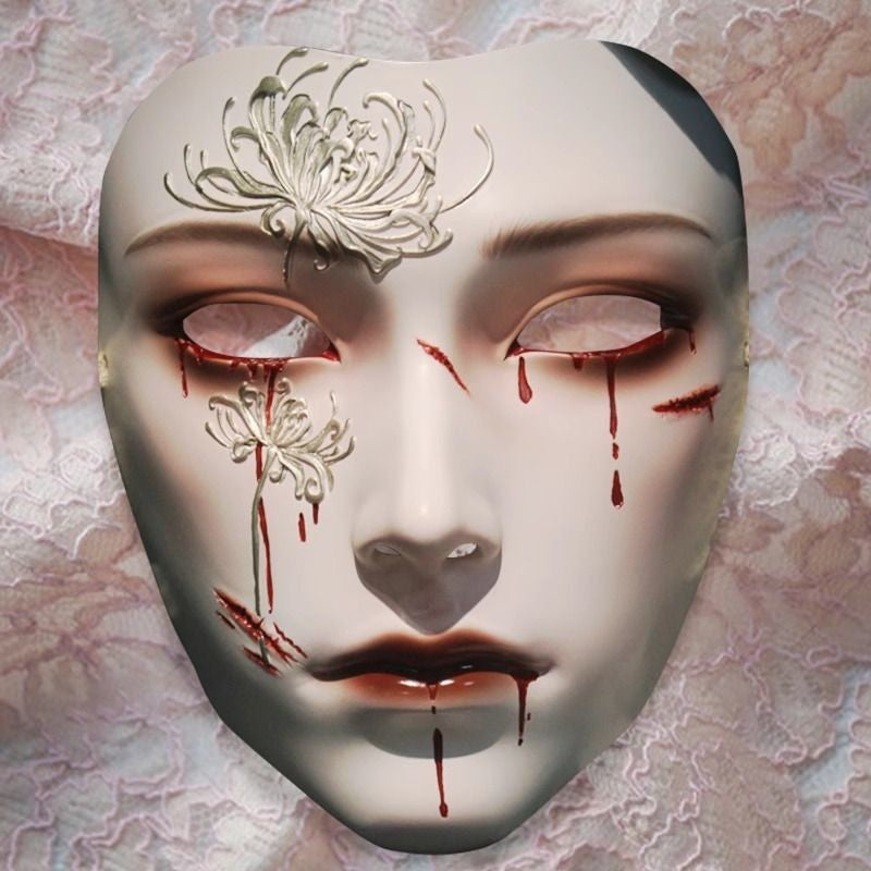 Chinese Style Full Face Adult Cosplay Hand Painted Manjusaka Mask Hanfu Ancient Costume Party Prop Halloween Mask