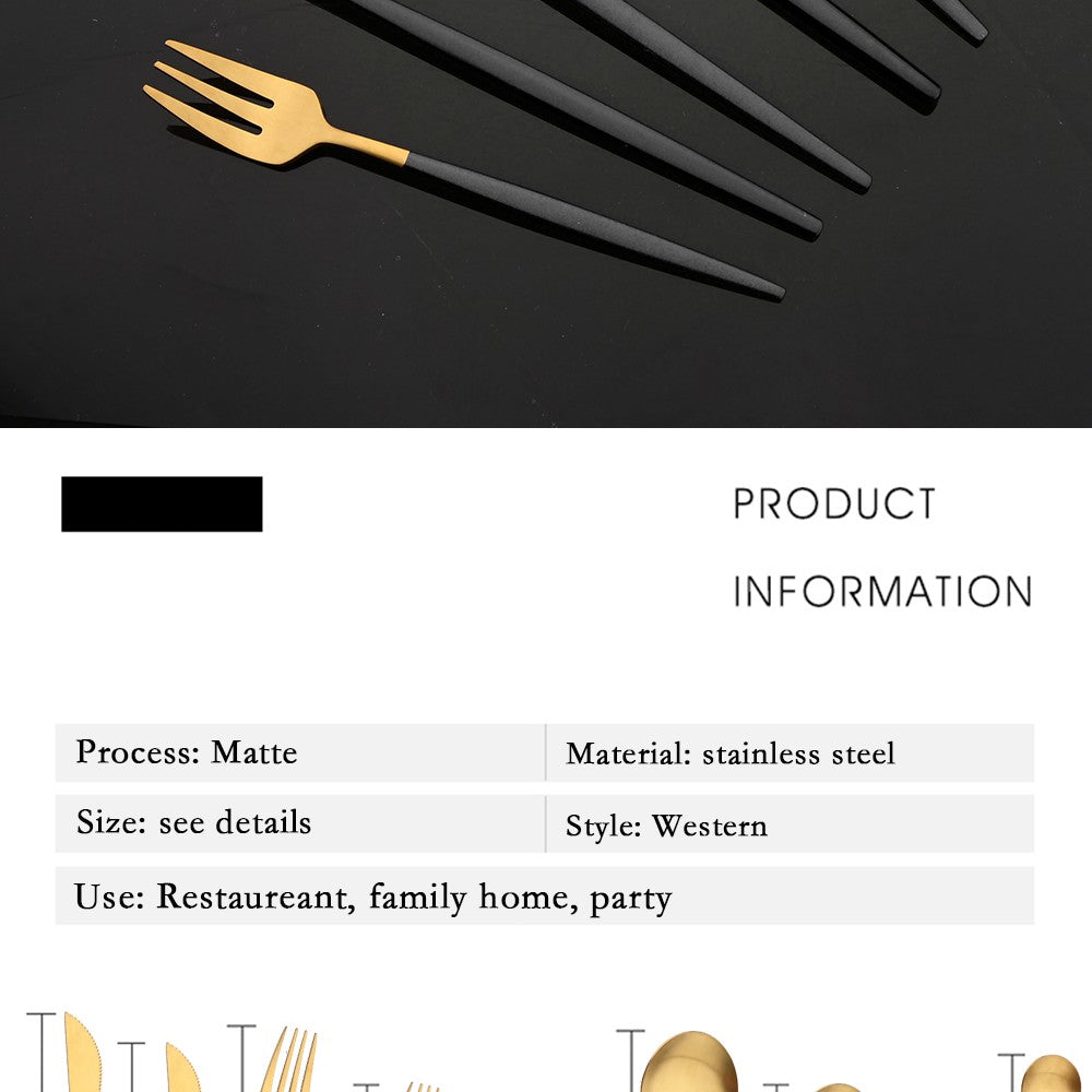 Talheres de Aço Inoxidável Preto Dourado Kit de Talheres Faca de Jantar Colher de Café Garfo Garfo de Salada Colher Faqueiro