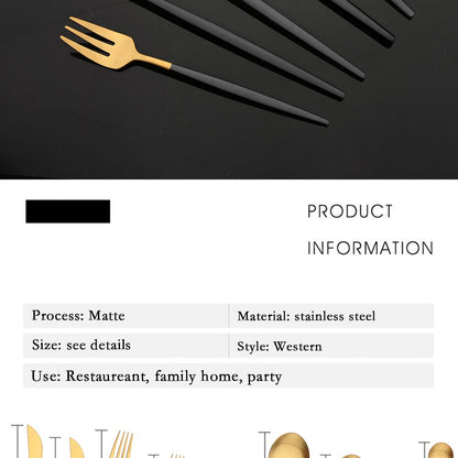 Talheres de Aço Inoxidável Preto Dourado Kit de Talheres Faca de Jantar Colher de Café Garfo Garfo de Salada Colher Faqueiro