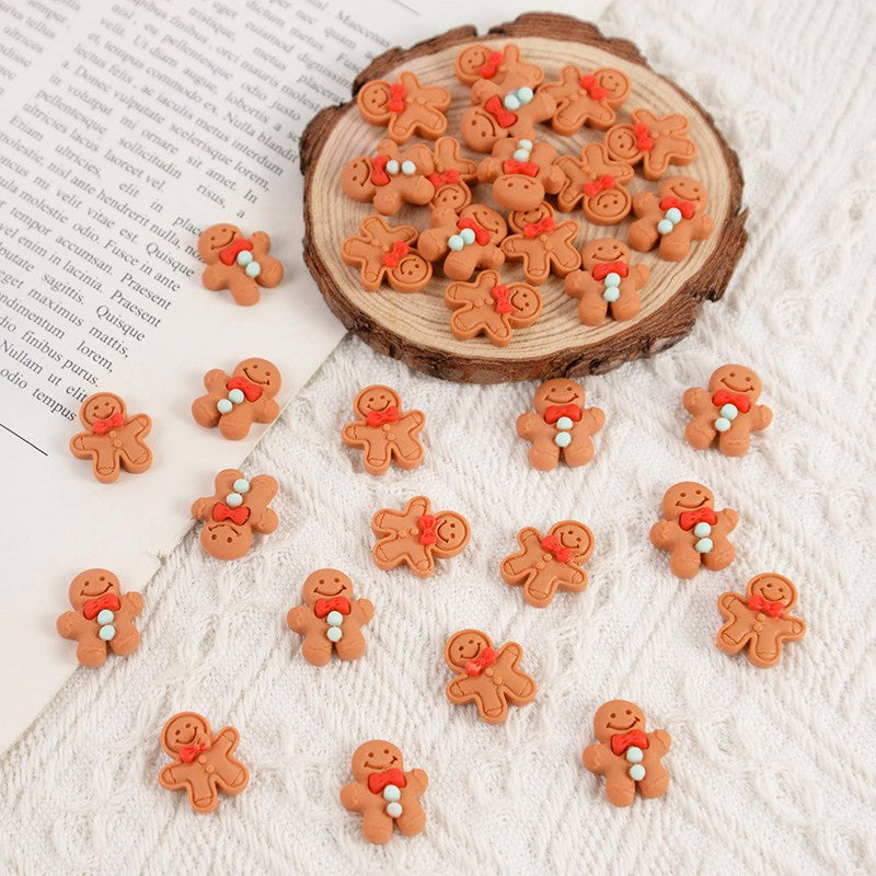 10/20Pcs Mini Gingerbread Man Resin Ornaments Christmas Decoration Flatback Cabochon Figurine Scrapbook DIY Jewelry Accessories
