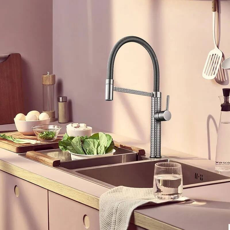 Gold Brass Faucet For Kitchen Sink Rotatable Drop Down Spring Hot And Cold Water Mixers Tap Accessories