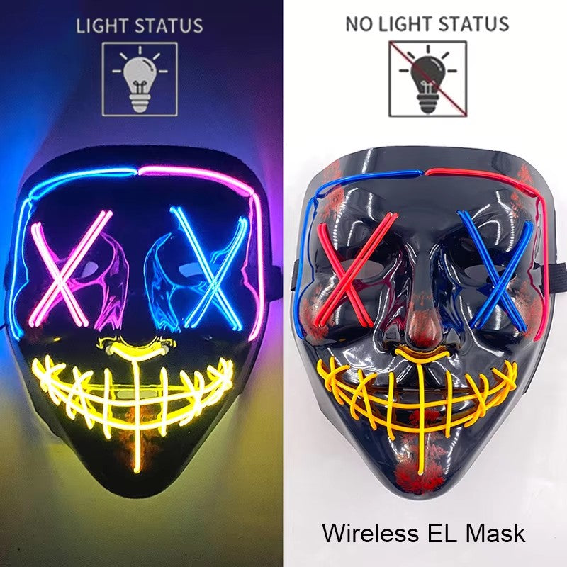 Wireless LED Purge Mask Neon Glow In Dark Scary Grimace Full Face Mask Cosplay Rave Bar Club Masquerade Carnival Party Decor