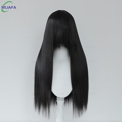 Peruca de Cosplay Longa e Lisa de Altíssima Qualidade, 400g, 48 Cores, 60cm, com Franja, Resistente ao Calor, Perucas Anime + Touca de Peruca