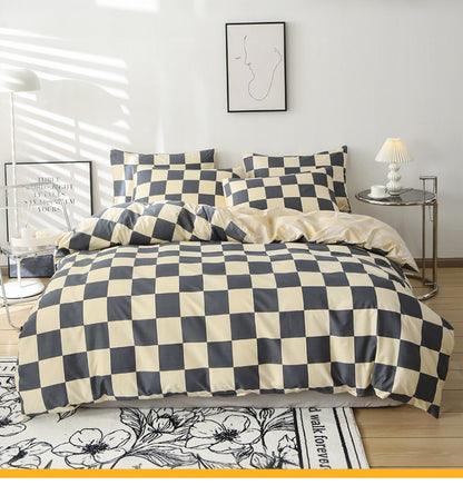 3pcs Checkered Pattern Print Duvet Cover Set, Soft Skin-Friendly Bedding Set Includes 1 Duvet Cover And 2 Pillowcases