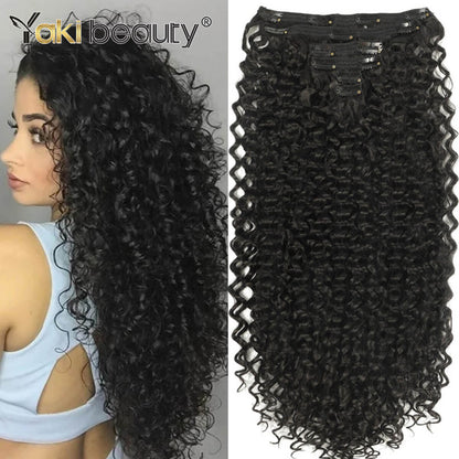 Apliques de Cabelo Cacheado 26'' Trama Dupla 6 Peças/Conjunto Clip-In Cabeça Completa Orgânico Seda Gelo Preto/Marrom 160g