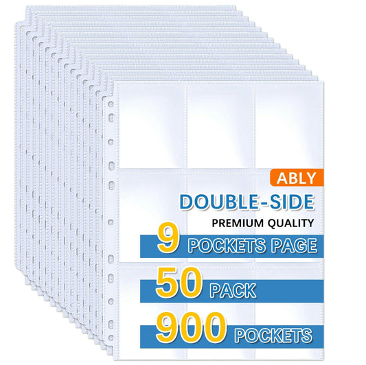 50-250 Pack 9 Pocket Page Protectors Card Sleeves Double Sided Holder Binder Pages Album Fit for YuGiOh MTG Game Sports Cards