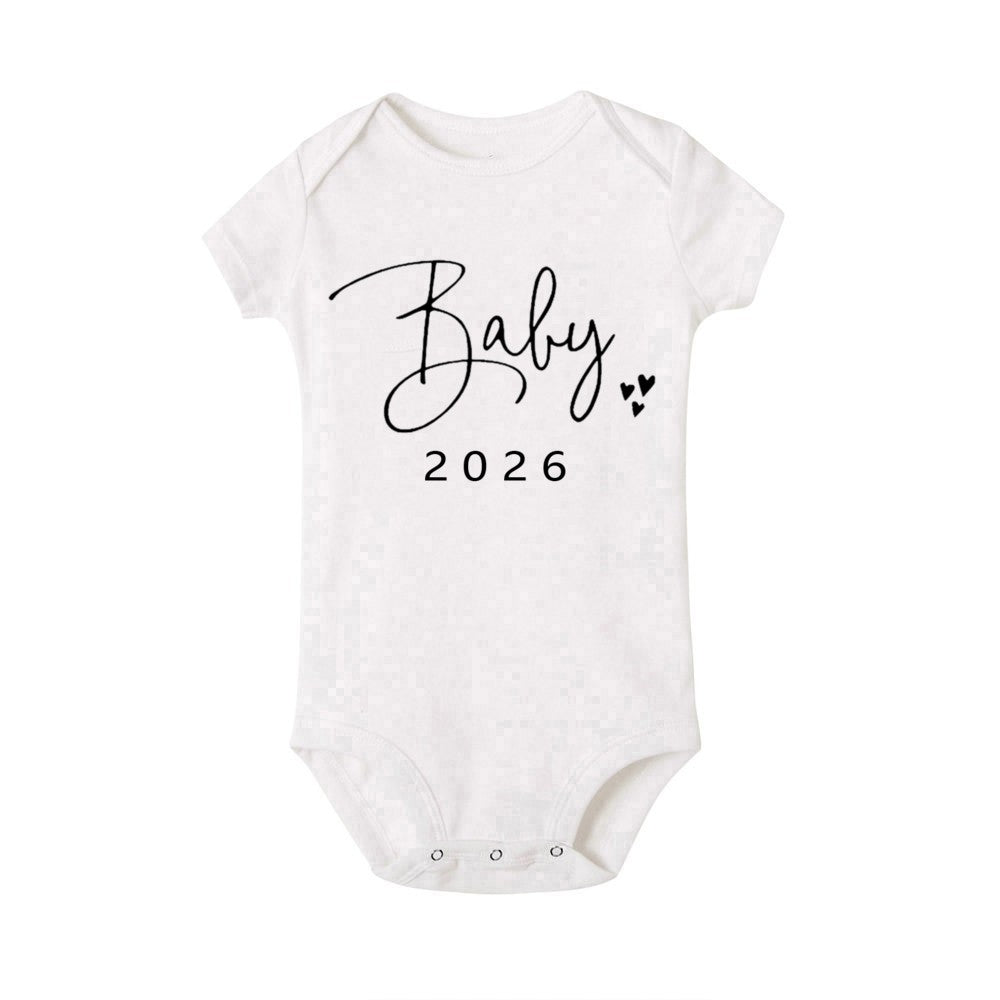 Baby 2026 Print Baby Romper Pregnancy Announcement Newborn Bodysuits Cotton Summer Boys Girls Romper Jumpsuit Clothes Outfit