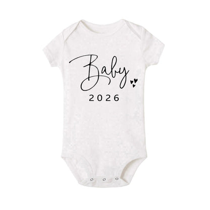 Baby 2026 Print Baby Romper Pregnancy Announcement Newborn Bodysuits Cotton Summer Boys Girls Romper Jumpsuit Clothes Outfit