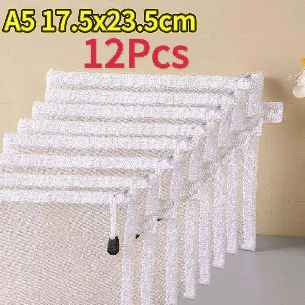 1-12pcs Mesh Zipper Pouch Student Waterproof Zip File Bag Makeup Bag School Office Supplies Miscellaneous Storage Organizer