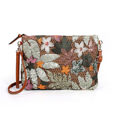 Fashion Embroidered Sequins Clutch Bag for Women Flower Straw Shoulder Crossbody Bags Summer Party Bag Vacation Big Purses 2024