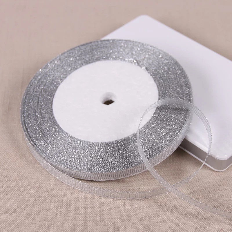 25 Yards 6mm/1cm/1.2cm Silver/Gold Silk Satin Ribbon Party Home Wedding Decoration Gift Wrapping Christmas New Year DIY Tools