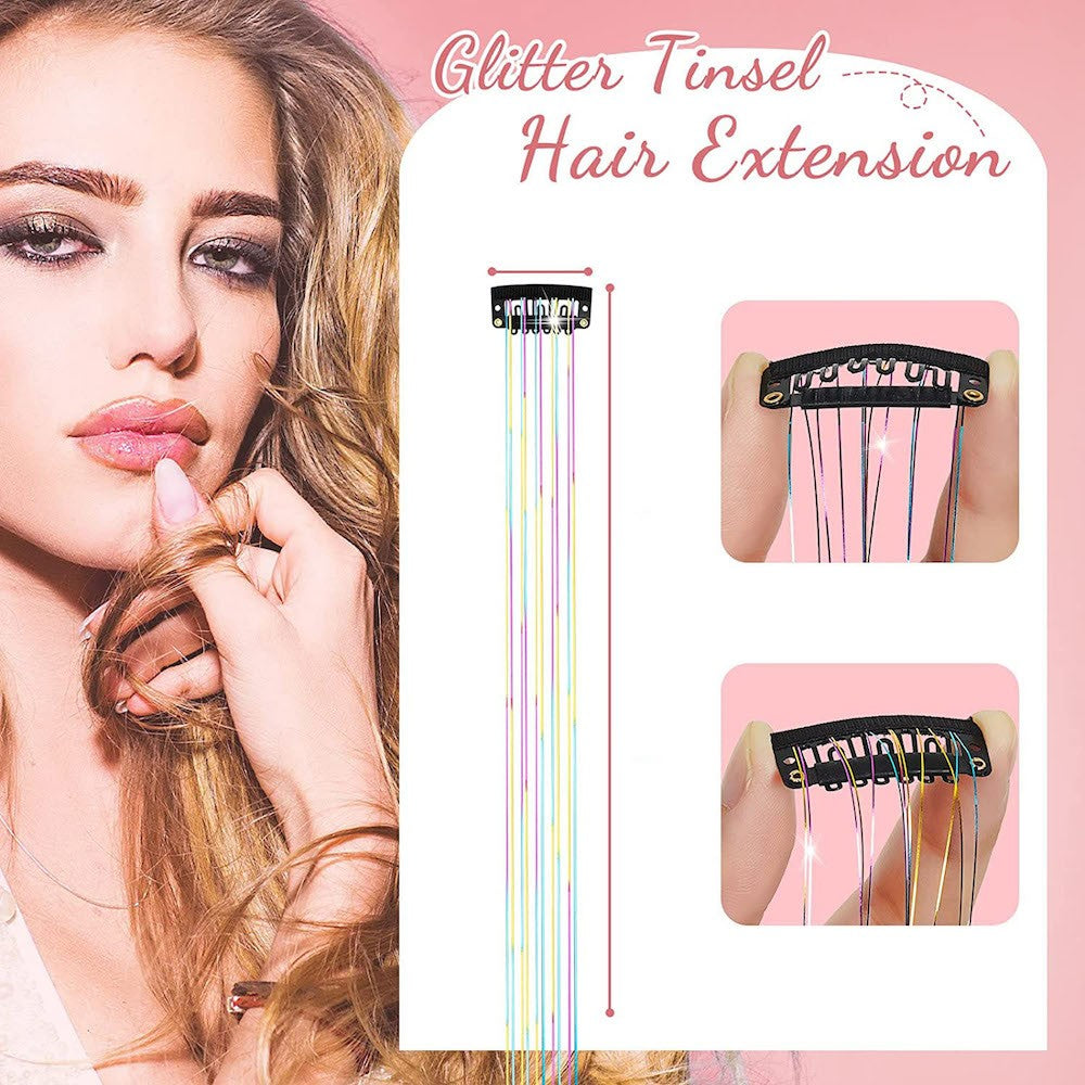 6 peças de extensões de cabelo brilhantes de 50 cm, extensões de cabelo sintéticas, presilhas de cabelo para trançar, chapéus femininos