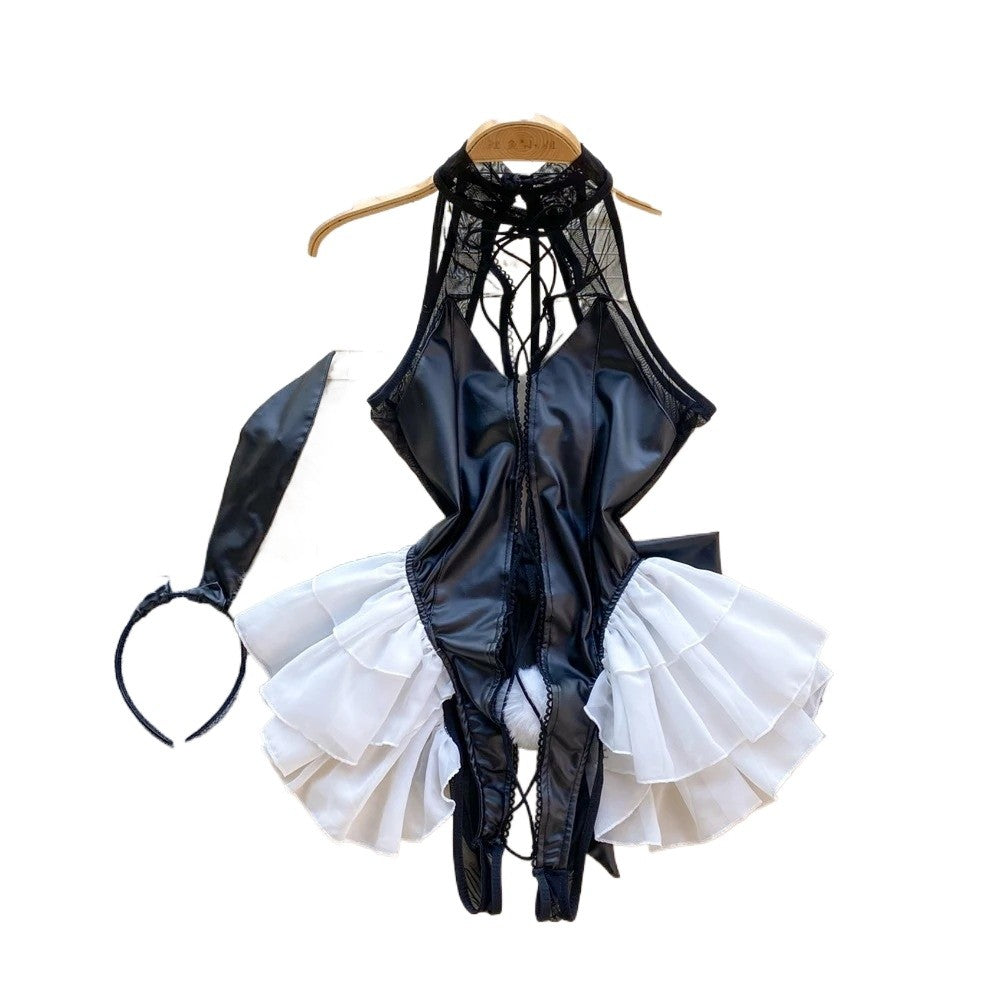 Bunny Complete Maid Cosplay Costume Set Ruffle Cosplay Vacation Halloween Outfit Halter Dress Set Outfit Costume Play Occasions