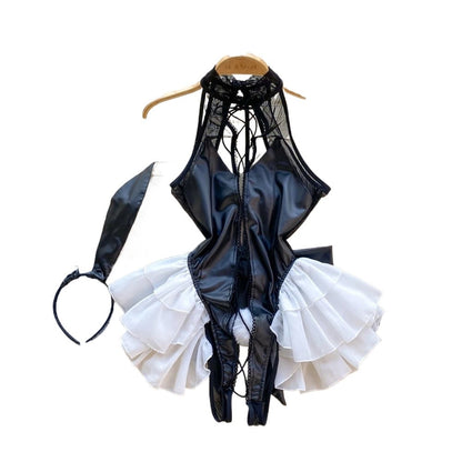 Bunny Complete Maid Cosplay Costume Set Ruffle Cosplay Vacation Halloween Outfit Halter Dress Set Outfit Costume Play Occasions
