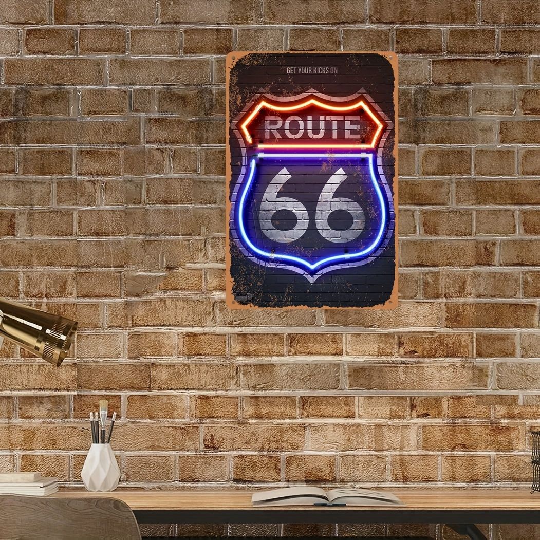 A retro Route 66 neon aluminum sign interesting Route 66 aluminum poster bar decoration restaurant decoration street decoration
