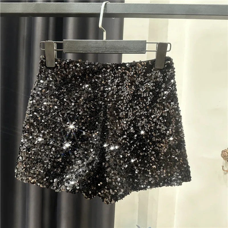 New Autumn Black Velvet Shorts Women Sequined Shiny Versatile Short Pants Clubwear Shorts Hot Pants High Street