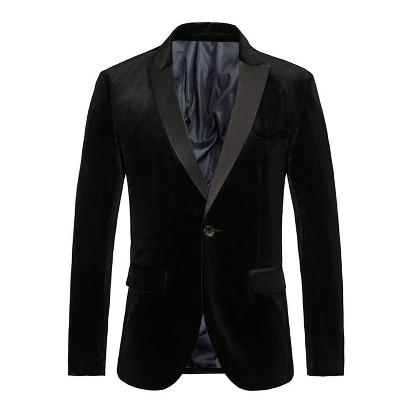 Spring Velvet Men Solid Color Temperament Suit Jacket Turndown Collar Long Sleeve Slim Fit Single Button Velvet Suit Coat