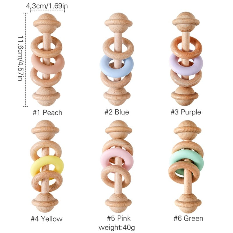 1Pc Baby Wooden Rattle Teether Toys Beech Wooden Ring Star Hand Music Rattle Teething Baby Toys Montessori Toys For Kids Gift