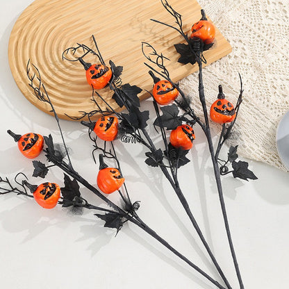1PC Halloween Grimace Pumpkin Black Maple Horror Artificial Pumpkin Bouquet Autumn Home Ornaments Halloween Party Decorations