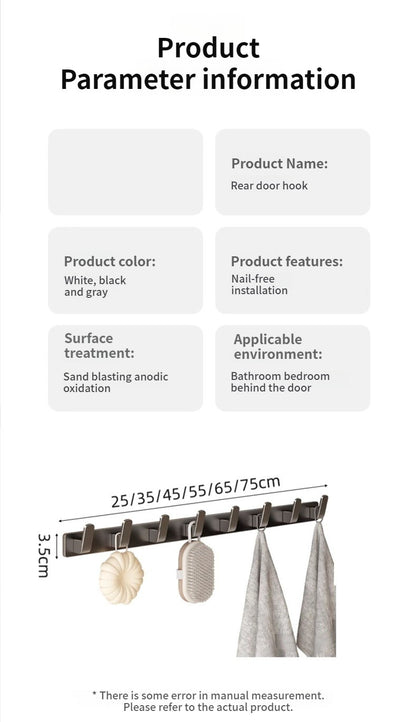 no drill Space Aluminum punch-free Kitchen Hook Bathroom Clothes Hooks Storage Rack Hook Door Wall Hanging Household Accessories