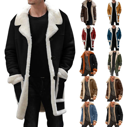 New Fashion Winter Warm Thick Fleece Bomber Jackets Business Clothing Porcket Lapel Long Sleeve Padded Leather Coats For Men