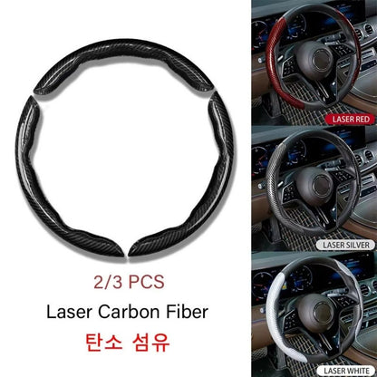 Capa de Volante de Carro 3 Peças Laser Fibra de Carbono Silicone 1K Couro de Microfibra PVC Reforçador de Volante Antiderrapante Universal