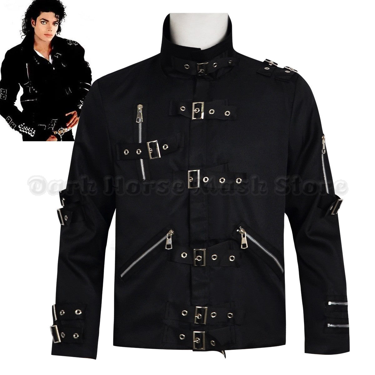 Michael Jackson BAD Punk Jacket Black Stretch Outwear Motorcycle Role Player impersonator Costumes Classic BAD T-shirt Belt