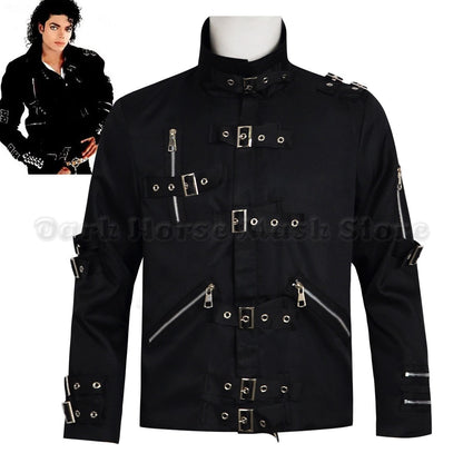 Michael Jackson BAD Punk Jacket Black Stretch Outwear Motorcycle Role Player impersonator Costumes Classic BAD T-shirt Belt
