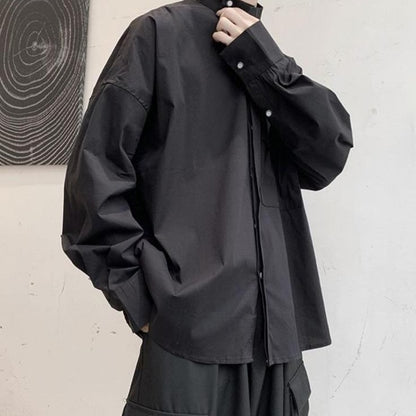 Korean Punk Black Shirt Men's High-end Long-sleeved Shirt Design Japanese Dark Streetwear Men's Handsome Cargo Top Aesthetic