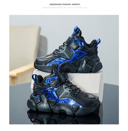 Winter Children's Fashion Sports Shoes Leather Boys' Running Sneakers Flat Casual Walking Shoes Warm Lightweight Outdoor Boots