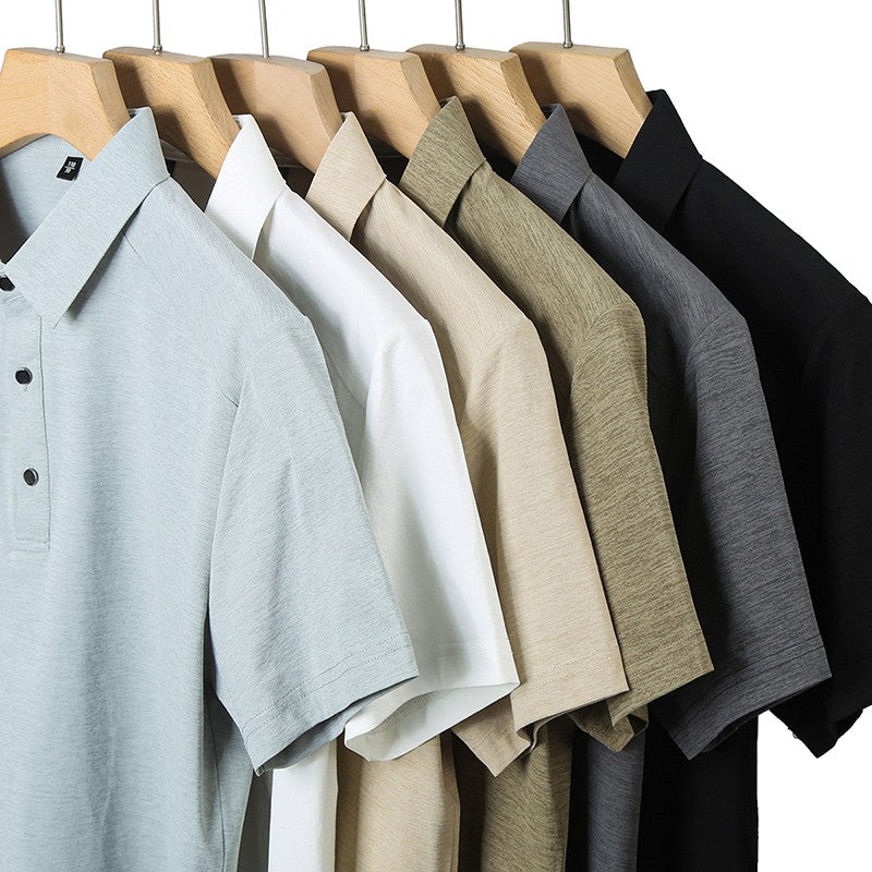 Summer business breathable short sleeved polo shirt with collar top, 2025 new item solid color collar short sleeved shirt