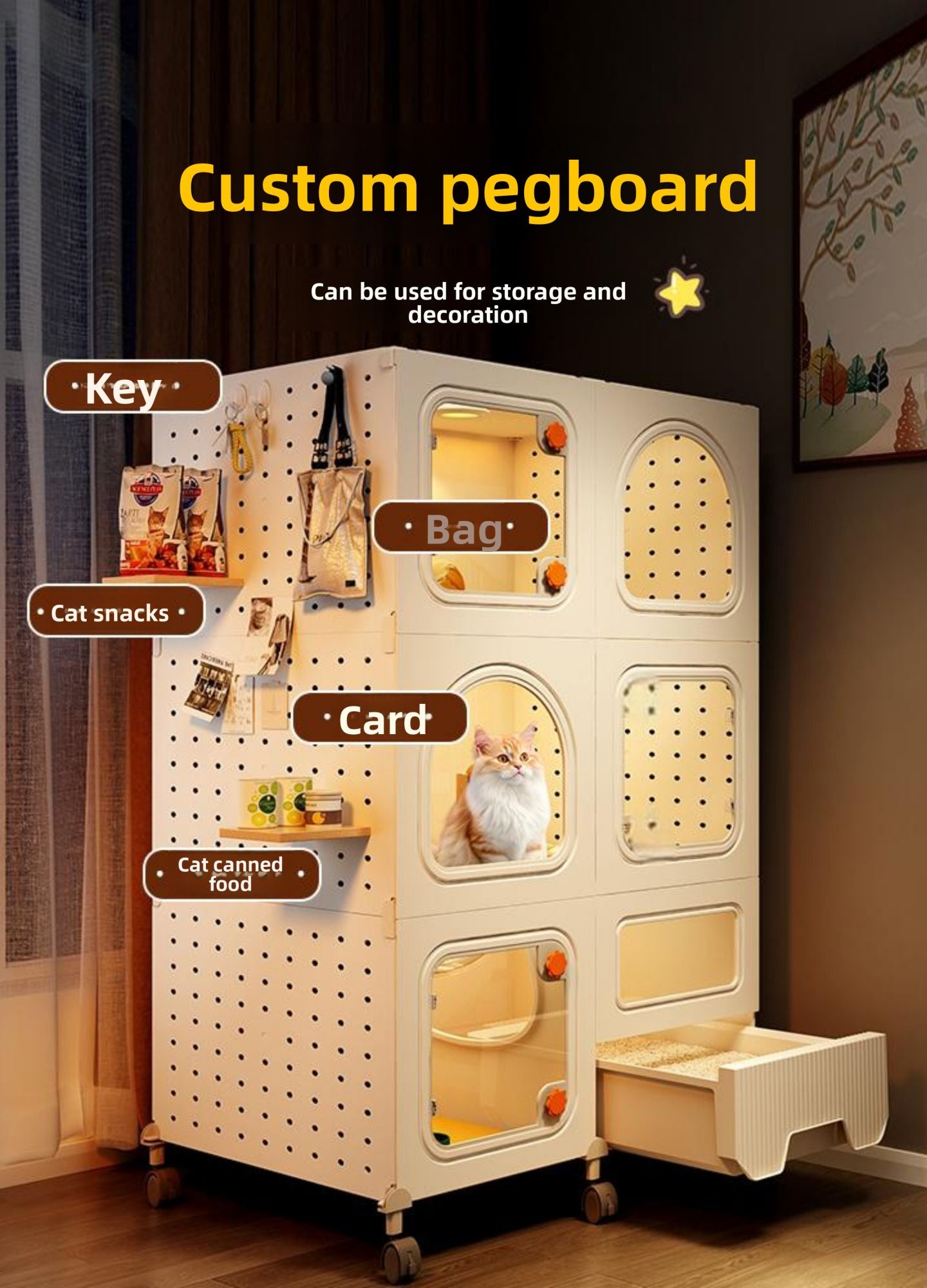 Gaiola Compacta para Gatos com Banheiro Tudo-em-Um Casa de Gatos Interna para Pequenos Espaços Mansão de Gatos com Economia de Espaço Placa de Caverna DIY Vila para Gatos