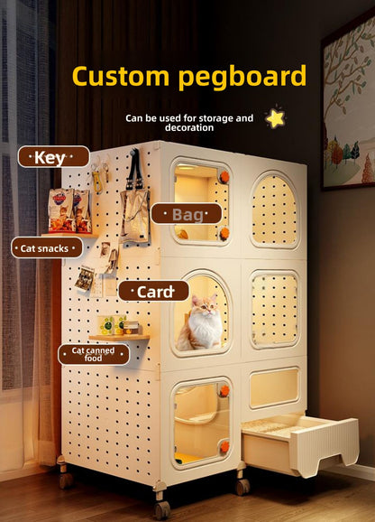 Gaiola Compacta para Gatos com Banheiro Tudo-em-Um Casa de Gatos Interna para Pequenos Espaços Mansão de Gatos com Economia de Espaço Placa de Caverna DIY Vila para Gatos