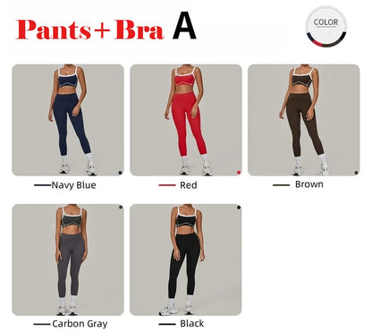 Yoga Suit Sports Fitness High Waist Peach Hip Tight Removable Padding Sports Bra Outfit Running Workout Clothes Gym Leggings Set