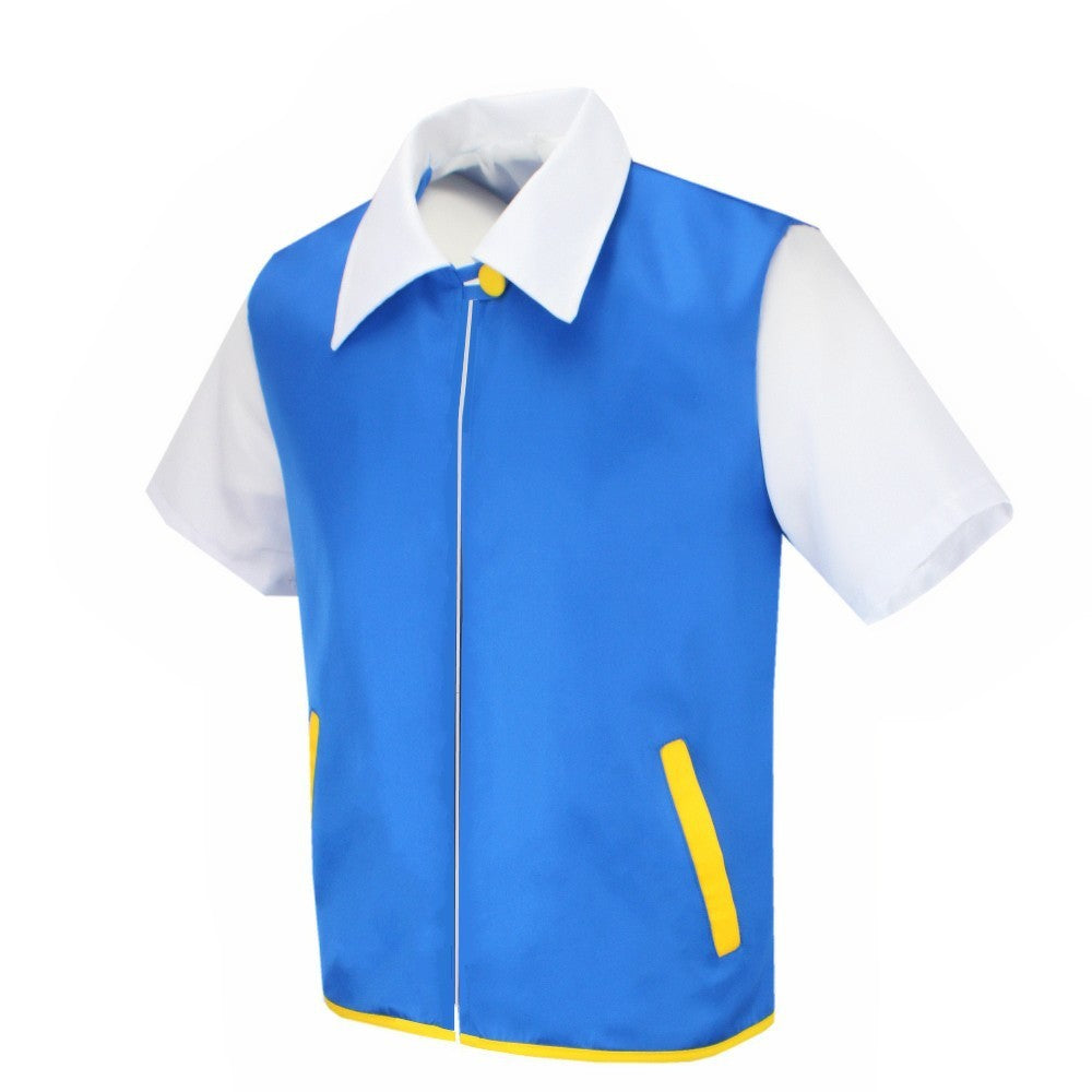 Men Anime Trainer Cosplay Costume Boys Ash Ketchum Adult for Girls Halloween Women Disfraz Party Blue Jacket Cap Gloves Full Set