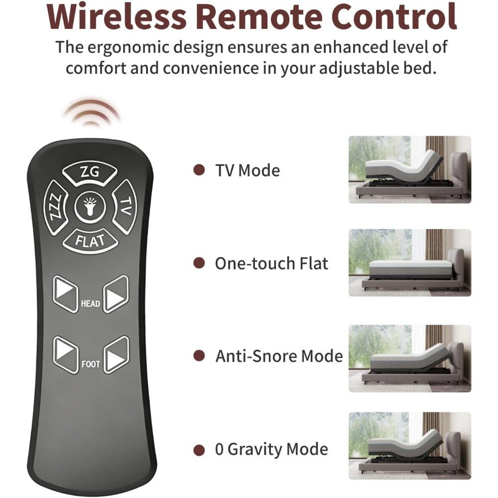Adjustable Bed Frame, Adjustable Beds with Updated Thickened Frame,Wireless Remote, Separate Head/Foot Lift, Zero Gravity