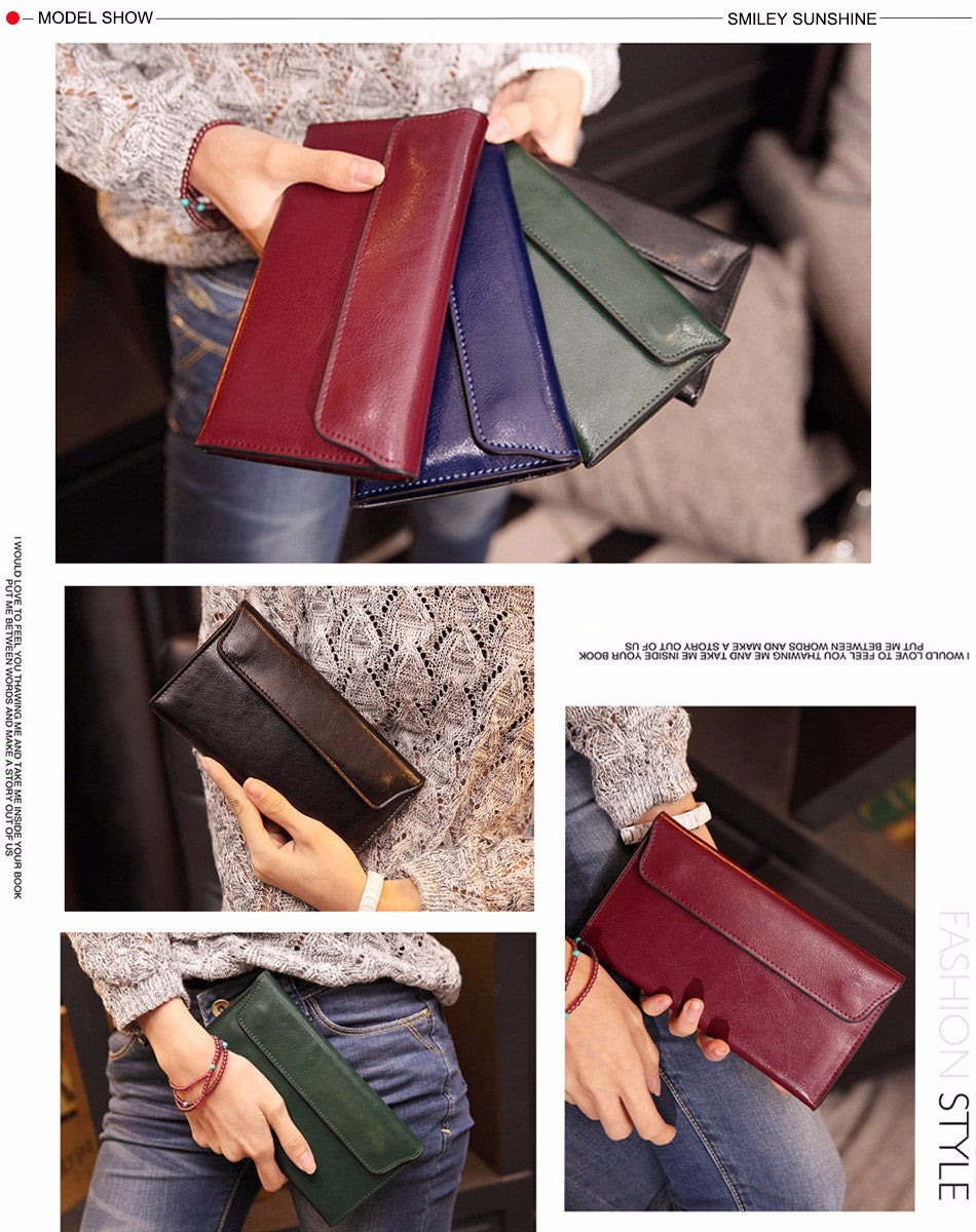Women Leather Slim Clutch Bag Long Wallet Female Handbag Luxury Genuine Leather Wallets Coin Purses Ladies Card Holder Bolsos