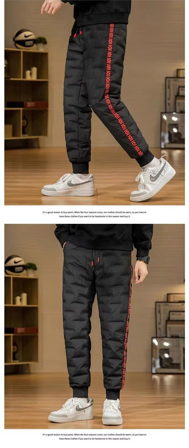 Men's Outdoor Casual down Trousers Windproof Waterproof Winter Warm Cotton Pants Dstring Waist Long Polyester Fiber