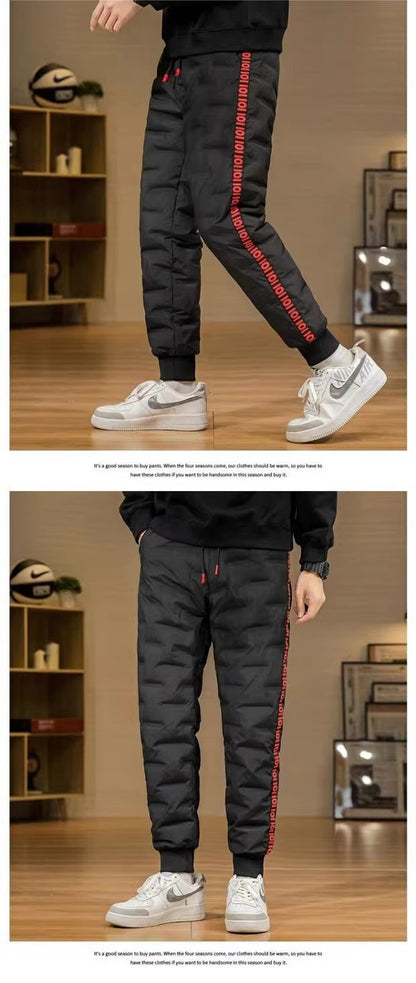 Men's Outdoor Casual down Trousers Windproof Waterproof Winter Warm Cotton Pants Dstring Waist Long Polyester Fiber
