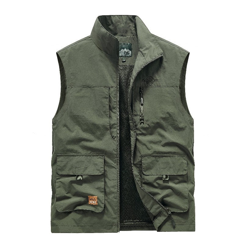 Colete Masculino de Pesca Casual Acolchoado Confortável para o Outono e Primavera, Cor Sólida, Sem Mangas, Para Homens, Corta-Vento