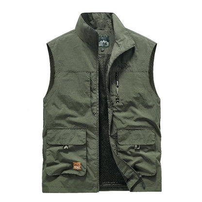 Colete Masculino de Pesca Casual Acolchoado Confortável para o Outono e Primavera, Cor Sólida, Sem Mangas, Para Homens, Corta-Vento