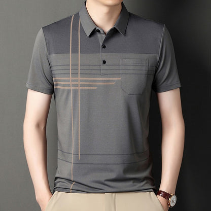 Summer New Men's Color Blocking Polo Shirt Pocket Button Up T-shirt Casual Slim Fit Comfortable Short Sleeved Breathable Top